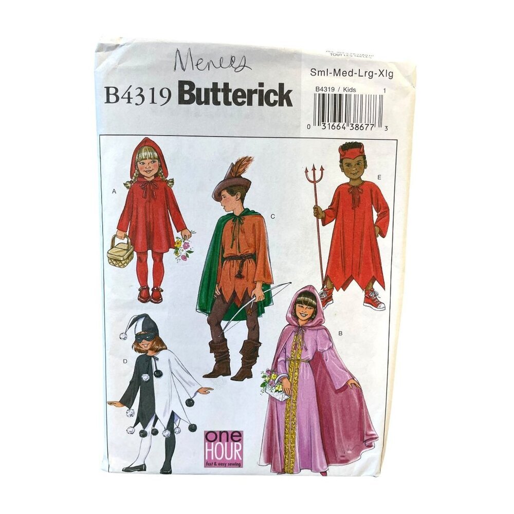 Butterick B4319 Childrens Costume Sewing Pattern‎ Sm/Med/Lrg/XLg